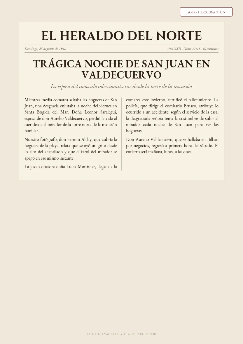 Recorte de El Heraldo del Norte sobre la muerte de Leonor