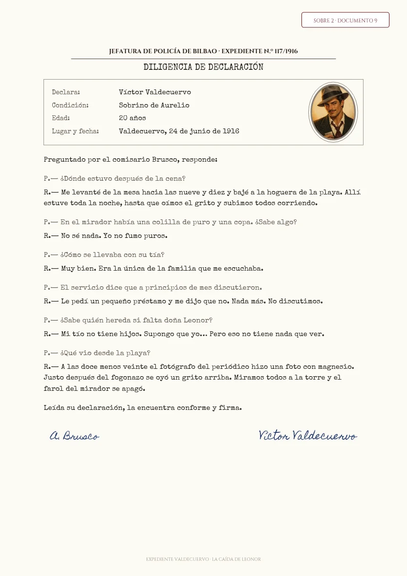 Declaración de Víctor Valdecuervo ante el comisario