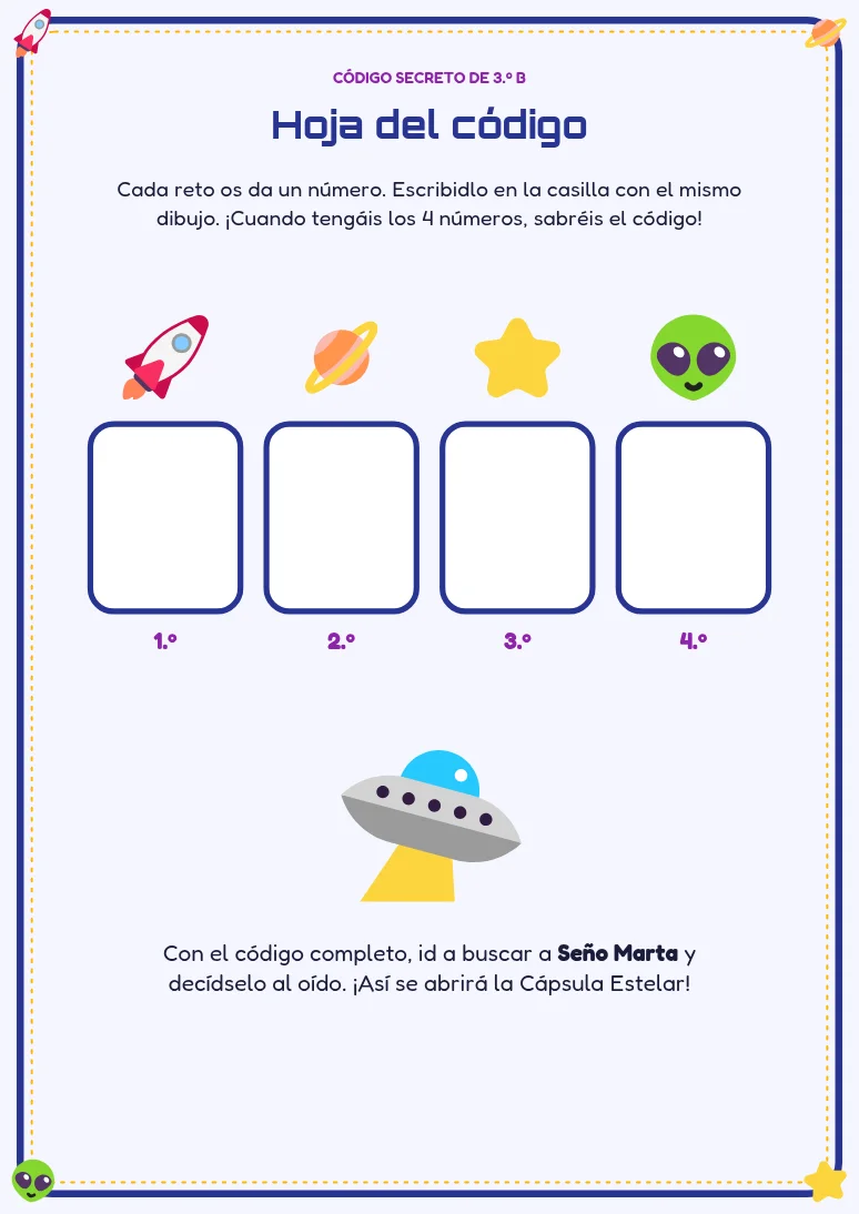 Hoja del código secreto espacial