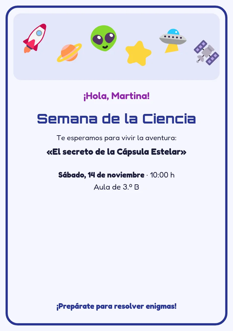 Invitación del escape room espacial