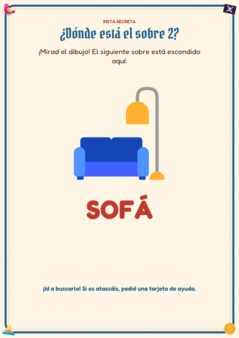 Pista que dibuja el sofá, el escondite elegido para el siguiente sobre