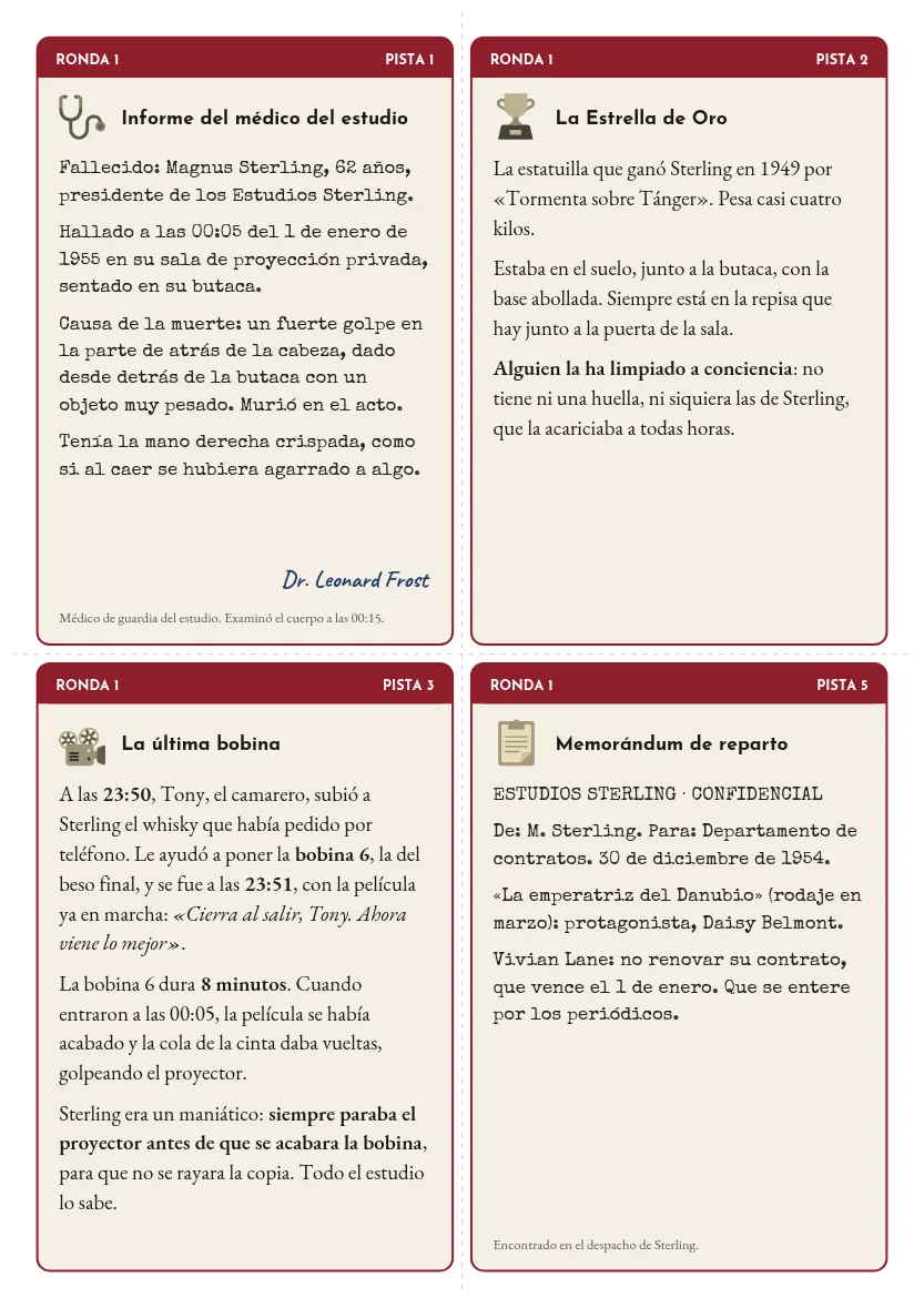 Tarjetas de pistas de la primera ronda