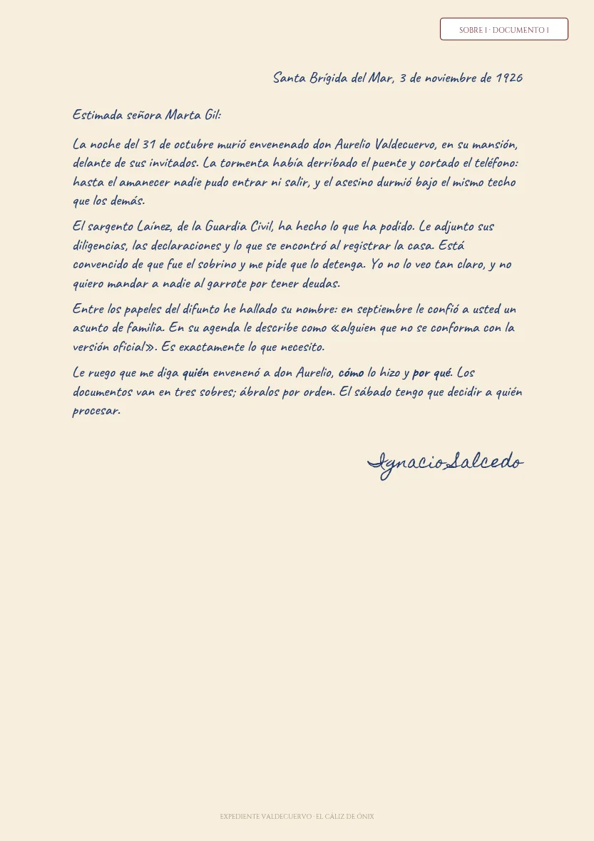 Carta del juez de instrucción al investigador