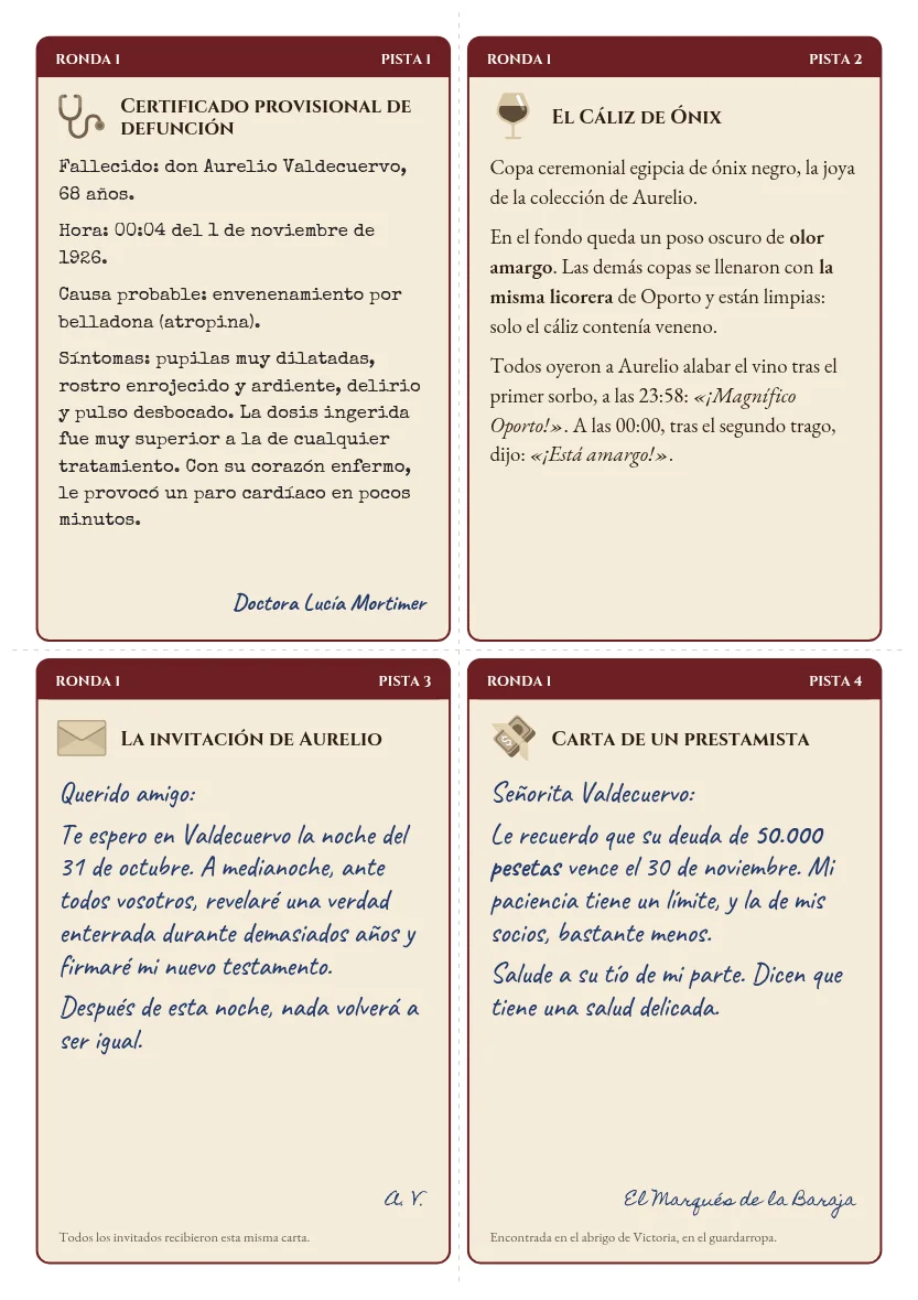 Tarjetas de pistas de la primera ronda