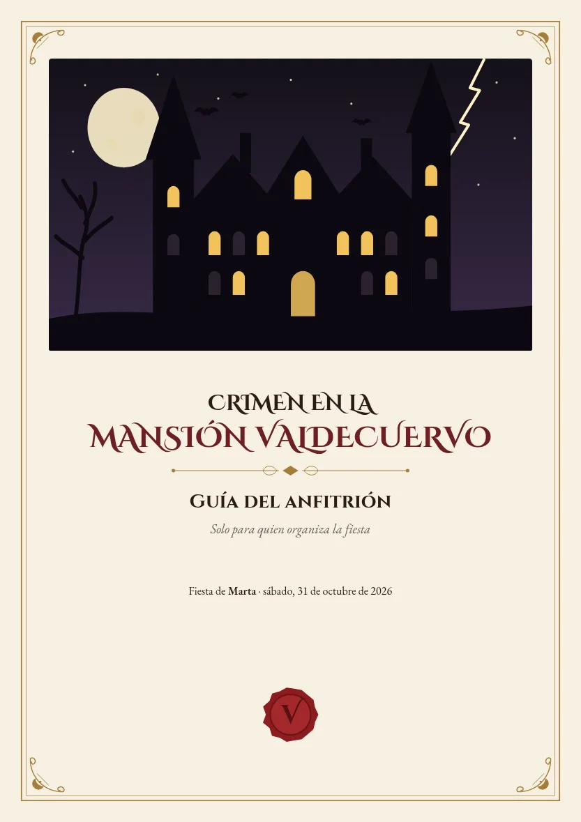 Portada de la guía del anfitrión con la mansión bajo la tormenta